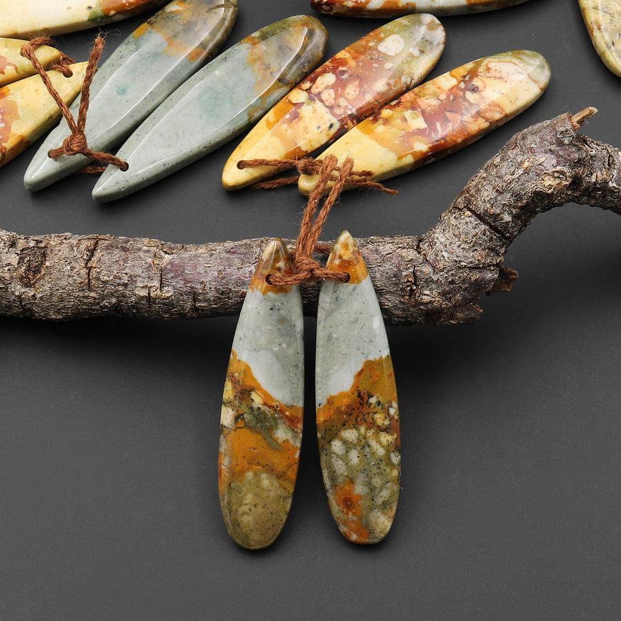 Natural Owyhee Picture Jasper Teardrop Earring Pair Drilled Matched Gemstone Beads From Oregon