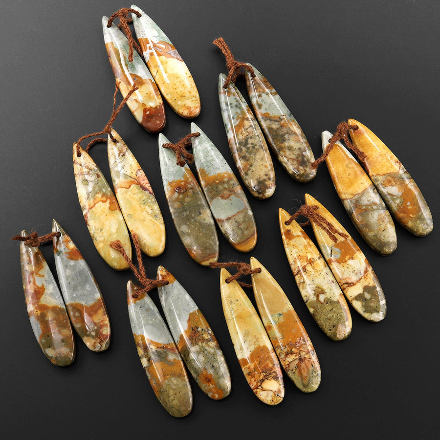 Natural Owyhee Picture Jasper Teardrop Earring Pair Drilled Matched Gemstone Beads From Oregon