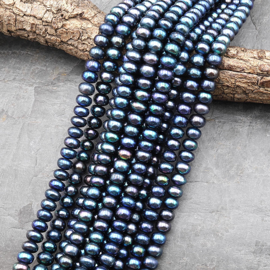 Genuine Freshwater Pearl 10mm Rondelle Brilliant Metallic Mystic Blue Green Color 15" Strand