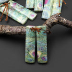 Natural Ruby Fuchsite Earring Pair Drilled Rectangle Matched Gemstone Beads "Monet Water Lilies"