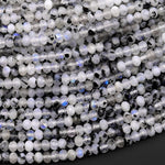 Micro Faceted Natural Rainbow Moonstone Rondelle Beads 3mm 4mm 15.5" Strand