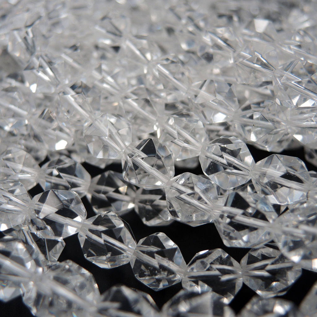 Faceted Quartz Beads Star Cut Geometric Stone 6mm 8mm 10mm 12mm 15" Strand