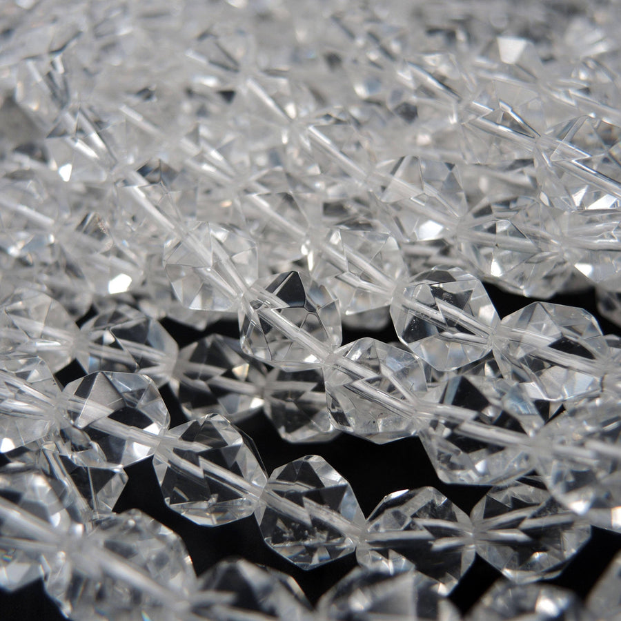 Faceted Quartz Beads Star Cut Geometric Stone 6mm 8mm 10mm 12mm 15" Strand