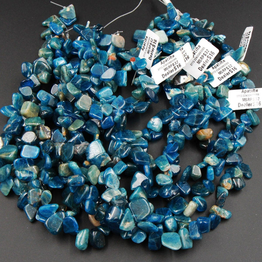 Natural Blue Apatite Beads Freeform Chip Petal Nugget Beads 16" Strand