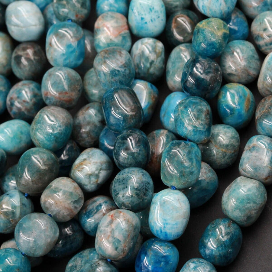 Blue Apatite Beads Freeform Puffy Rounded Nugget Pebble NaturalTeal Blue Semi Precious Gemstone 15.5" Strand