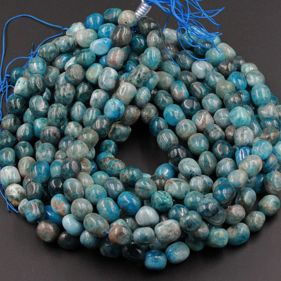 Blue Apatite Beads Freeform Puffy Rounded Nugget Pebble NaturalTeal Blue Semi Precious Gemstone 15.5" Strand