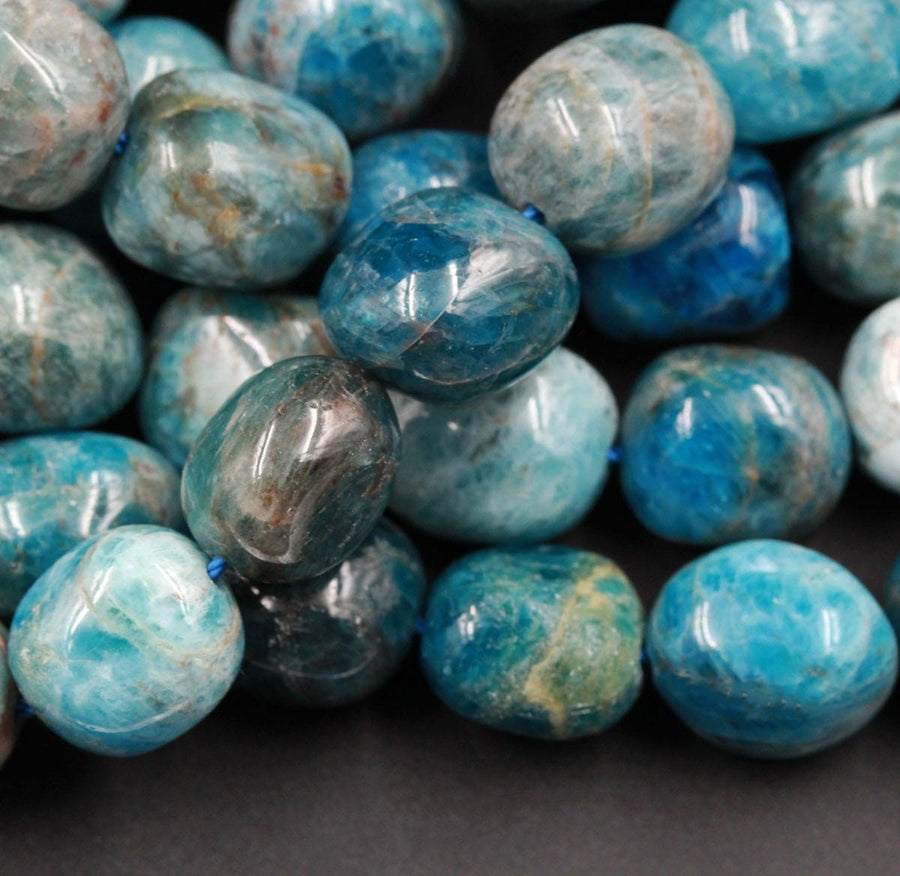 Blue Apatite Beads Freeform Puffy Rounded Nugget Pebble NaturalTeal Blue Semi Precious Gemstone 15.5" Strand