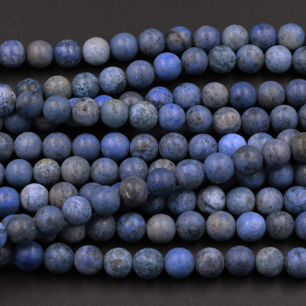 Matte Finish Natural Blue Dumortierite 8mm Round Beads Frosty Matte Earthy Blue Natural Stone 16" Strand