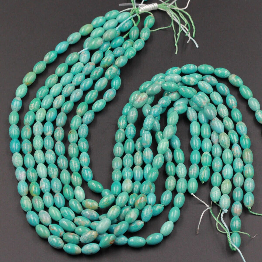 Genuine Natural Turquoise 10x6mm Barrel Oval Rice Beads Blue Green Gemstone 15.5" Strand