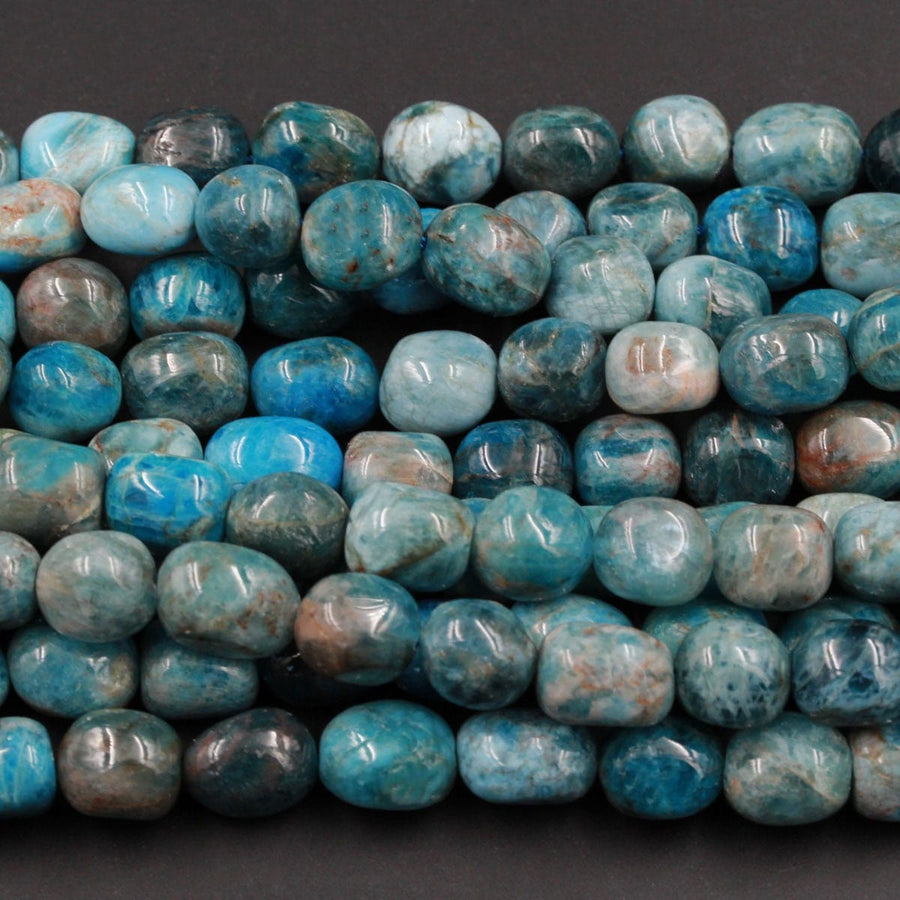 Blue Apatite Beads Freeform Puffy Rounded Nugget Pebble NaturalTeal Blue Semi Precious Gemstone 15.5" Strand