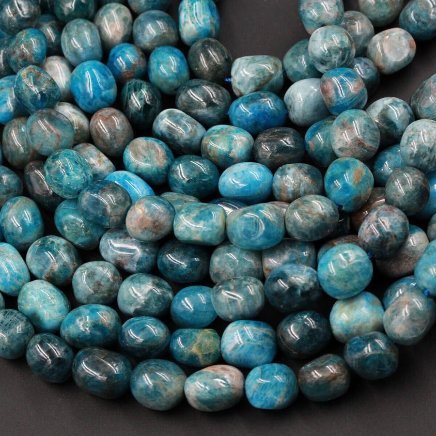 Blue Apatite Beads Freeform Puffy Rounded Nugget Pebble NaturalTeal Blue Semi Precious Gemstone 15.5" Strand