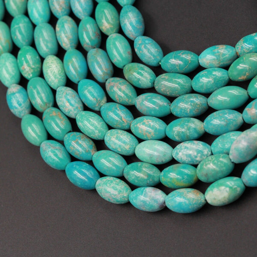 Genuine Natural Turquoise 10x6mm Barrel Oval Rice Beads Blue Green Gemstone 15.5" Strand