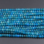Micro Faceted Natural Blue Apatite Round Rondelle Beads 6mm Laser Diamond Cut Neon Teal Blue Green Gemstone Sparkling 15.5" Strand
