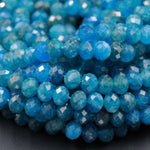 Micro Faceted Natural Blue Apatite Round Rondelle Beads 6mm Laser Diamond Cut Neon Teal Blue Green Gemstone Sparkling 15.5" Strand