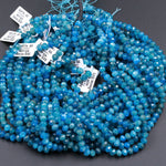Micro Faceted Natural Blue Apatite Round Rondelle Beads 6mm Laser Diamond Cut Neon Teal Blue Green Gemstone Sparkling 15.5" Strand