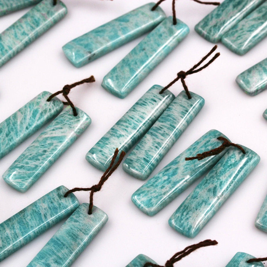 Drilled Natural Russian Amazonite Earring Pair Matched Drilled Cabochon Cab Rectangle Earring Pair