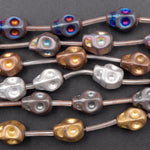 Matte Titanium Hematite Carved Skull Beads 10mm Finish Bronze Gold Gunmetal Black Silver Rainbow Copper Colors  15.5" Strand