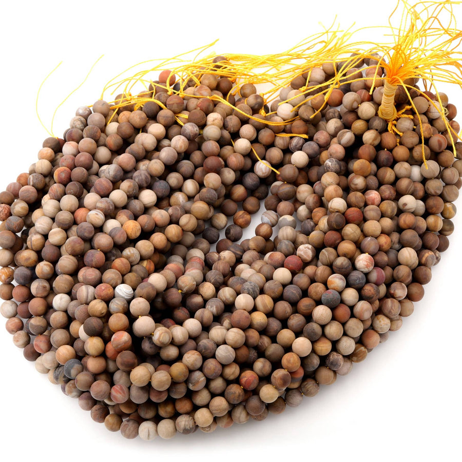 Matte Natural Petrified Wood Beads 4mm 6mm 8mm 10mm Round Beads Earthy Brown Tan Beige Taupe Natural Stone 15.5" Strand
