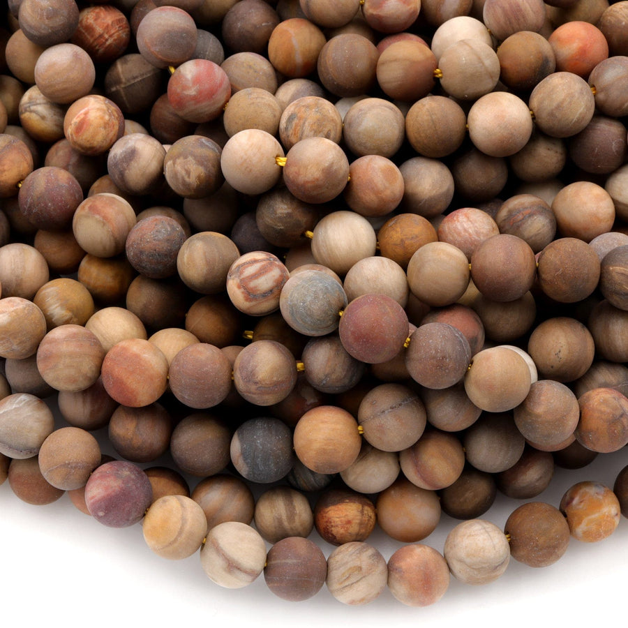 Matte Natural Petrified Wood Beads 4mm 6mm 8mm 10mm Round Beads Earthy Brown Tan Beige Taupe Natural Stone 15.5" Strand