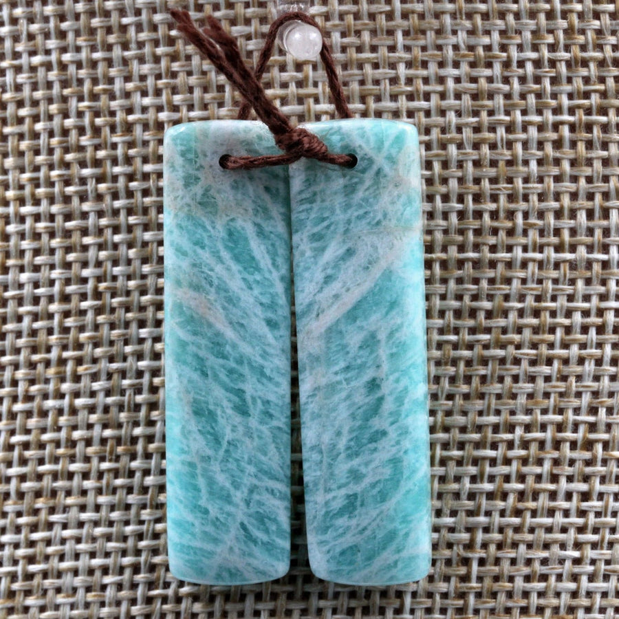 Drilled Natural Russian Amazonite Earring Pair Matched Drilled Cabochon Cab Rectangle Earring Pair