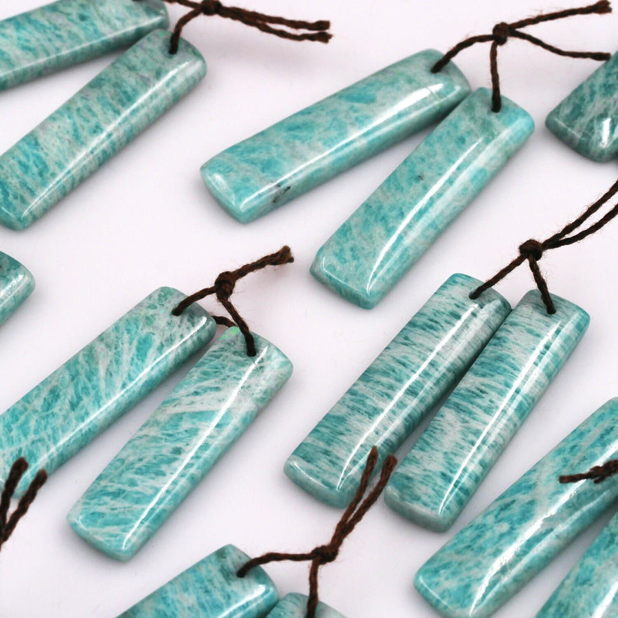 Drilled Natural Russian Amazonite Earring Pair Matched Drilled Cabochon Cab Rectangle Earring Pair