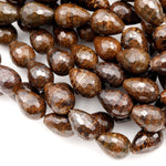 Faceted Natural Bronzite Beads 16mm 18mm Teardrop Vertically Drilled Gemstone 15.5" Strand
