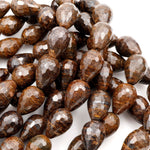 Faceted Natural Bronzite Beads 16mm 18mm Teardrop Vertically Drilled Gemstone 15.5" Strand