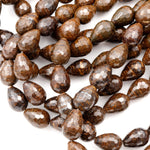 Faceted Natural Bronzite Beads 16mm 18mm Teardrop Vertically Drilled Gemstone 15.5" Strand
