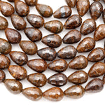 Faceted Natural Bronzite Beads 16mm 18mm Teardrop Vertically Drilled Gemstone 15.5" Strand