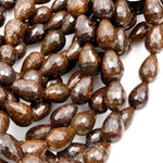 Faceted Natural Bronzite Beads 16mm 18mm Teardrop Vertically Drilled Gemstone 15.5" Strand