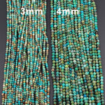 Natural Turquoise 3mm 4mm Faceted Round Beads Real Genuine Natural Blue Green Turquoise Micro Faceted Cut 15.5" Strand
