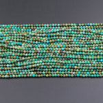 Natural Turquoise 3mm 4mm Faceted Round Beads Real Genuine Natural Blue Green Turquoise Micro Faceted Cut 15.5" Strand