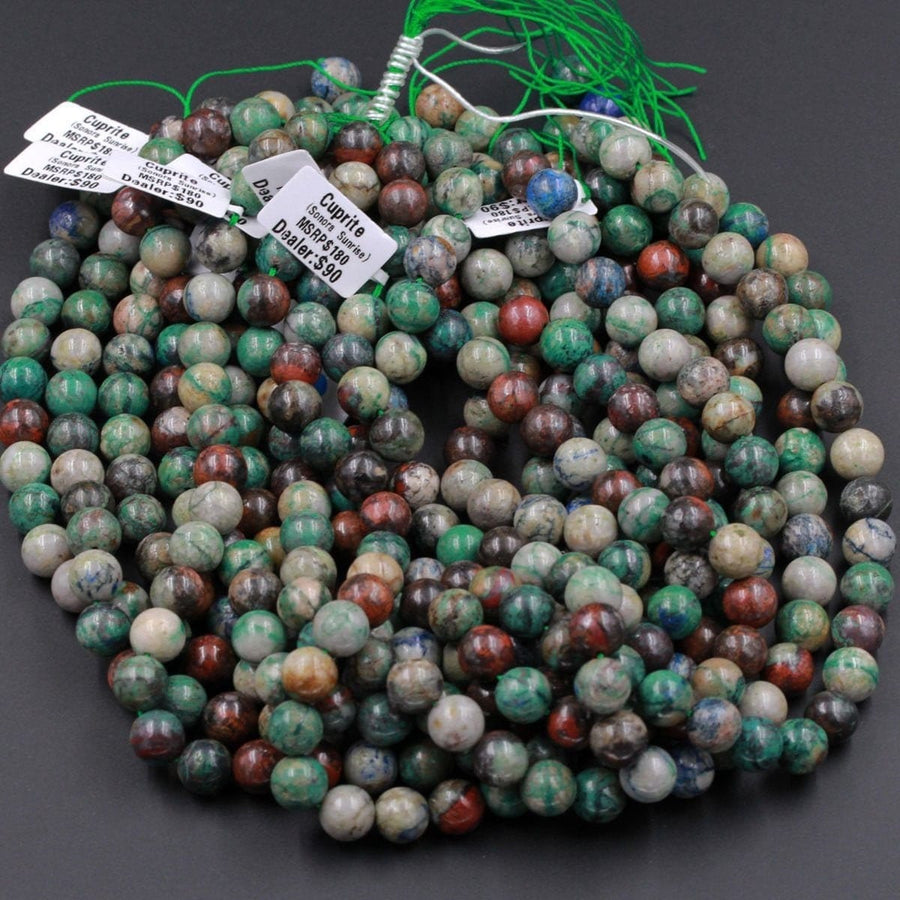 Natural Sonora Sunrise Beads 4mm 6mm 8mm 10mm AKA Real Natural Chrysocolla Cuprite Beads Sonora Sunset Beads 15.5" Strand