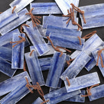Drilled Natural Blue Kyanite Earring Pair Flat Thin Rectangle Cabochon Cab Pair Drilled Matched Earrings Bead Pair
