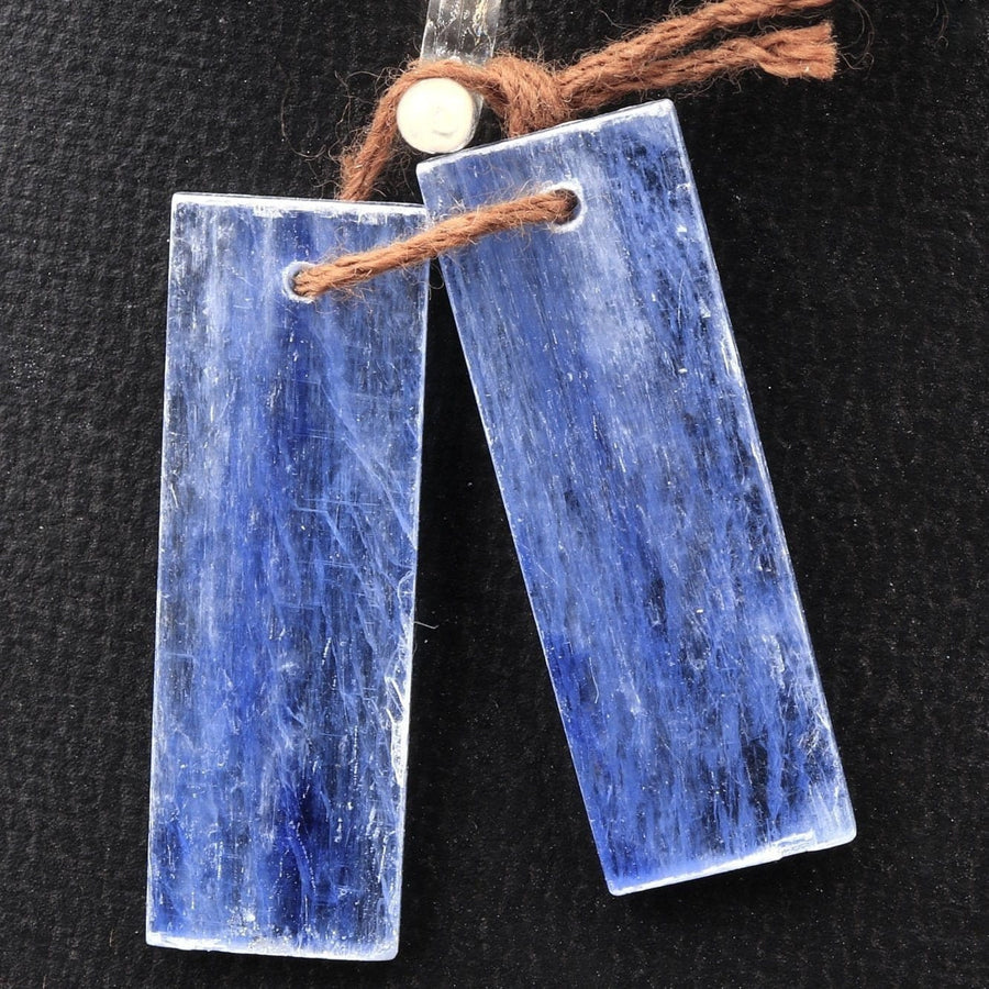 Drilled Natural Blue Kyanite Earring Pair Flat Thin Rectangle Cabochon Cab Pair Drilled Matched Earrings Bead Pair