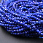 AAA Micro Faceted Natural Blue Lapis Lazuli Round Beads 2mm 3mm 4mm Diamond Cut Gemstone 15.5" Strand