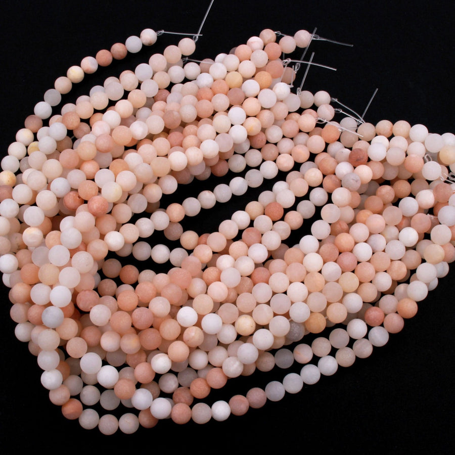 Matte Natural Peach Aventurine Round Beads 4mm 6mm 8mm 10mm Icy Soft Pastel Pink Peach Gemstone AAA Grade 15.5" Strand