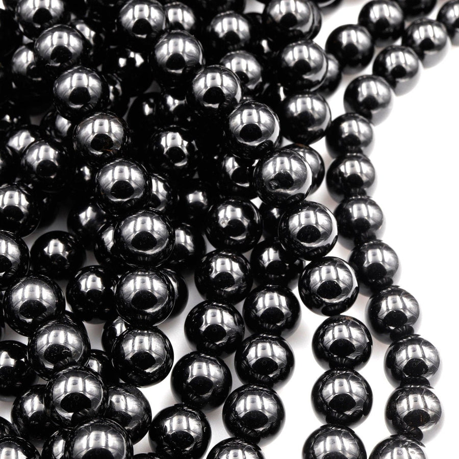 A+ Genuine Natural Black Tourmaline Beads 4mm 6mm 8mm 10mm 12mm Round Beads High Quality Black Gemstone Full 15.5" Strand