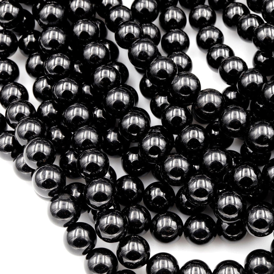 A+ Genuine Natural Black Tourmaline Beads 4mm 6mm 8mm 10mm 12mm Round Beads High Quality Black Gemstone Full 15.5" Strand