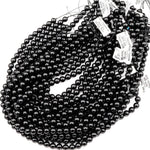 A+ Genuine Natural Black Tourmaline Beads 4mm 6mm 8mm 10mm 12mm Round Beads High Quality Black Gemstone Full 15.5" Strand