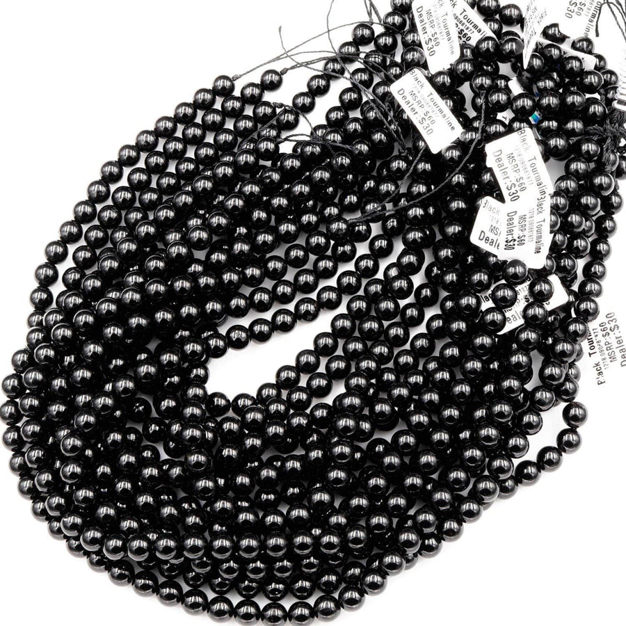 A+ Genuine Natural Black Tourmaline Beads 4mm 6mm 8mm 10mm 12mm Round Beads High Quality Black Gemstone Full 15.5" Strand