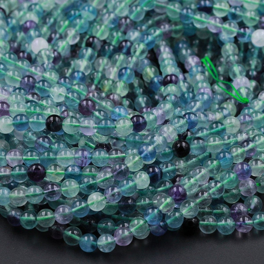 Natural Fluorite Beads 4mm 6mm 8mm 10mm 12mm 14mm 16mm 18mm Round Polished Finish Purple Green Blue Fluorite Gemstone Beads 15.5" Strand