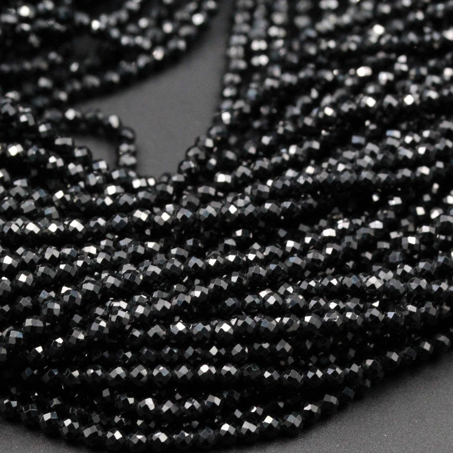 AAA Genuine Natural Black Spinel Micro Faceted Round Beads 1mm 2mm 3mm 4mm 5mm 6mm Faceted Round Beads Diamond Cut Gemstone 15.5" Strand