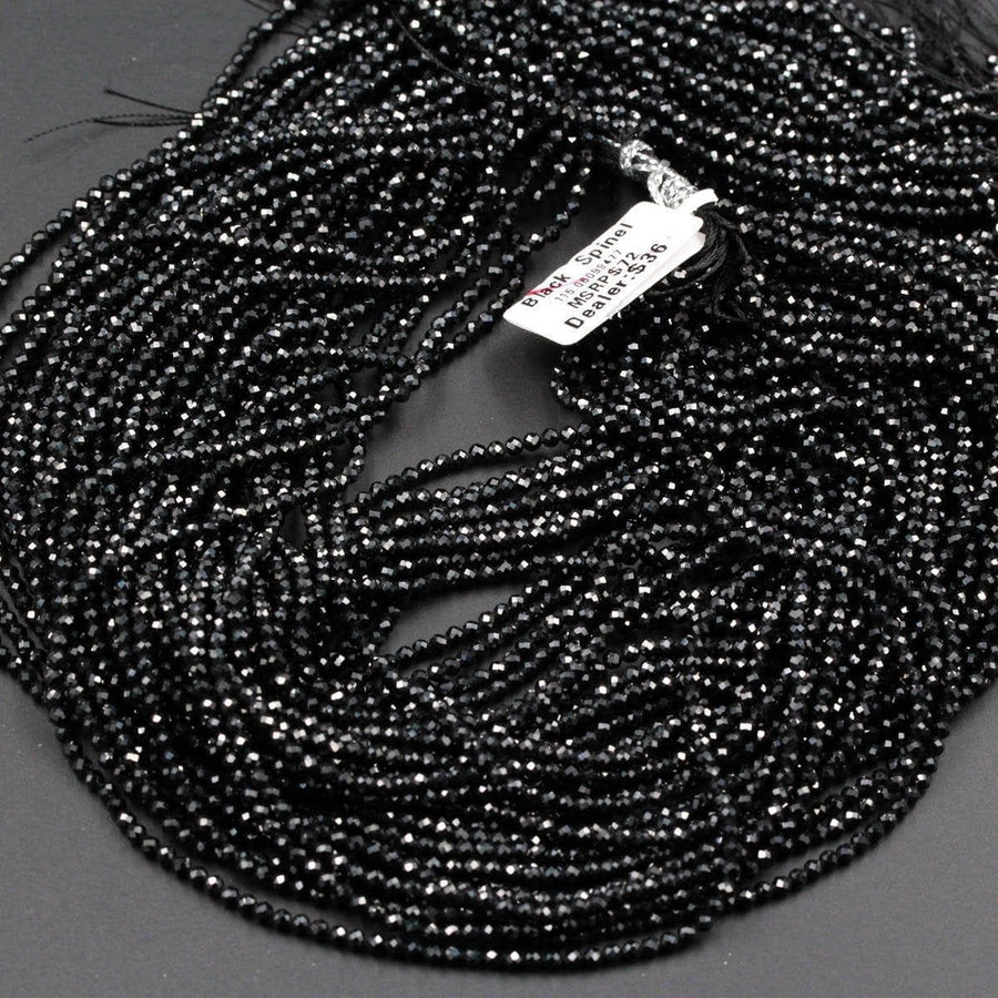 AAA Genuine Natural Black Spinel Micro Faceted Round Beads 1mm 2mm 3mm 4mm 5mm 6mm Faceted Round Beads Diamond Cut Gemstone 15.5" Strand