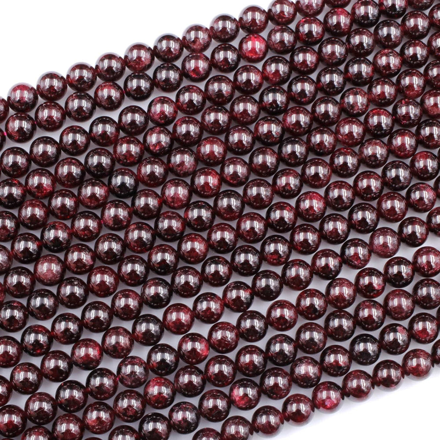 Natural Red Garnet 3mm 4mm 6mm 8mm 10mm 12mm 14mm Round Beads Superior AA Grade 15.5" Strand