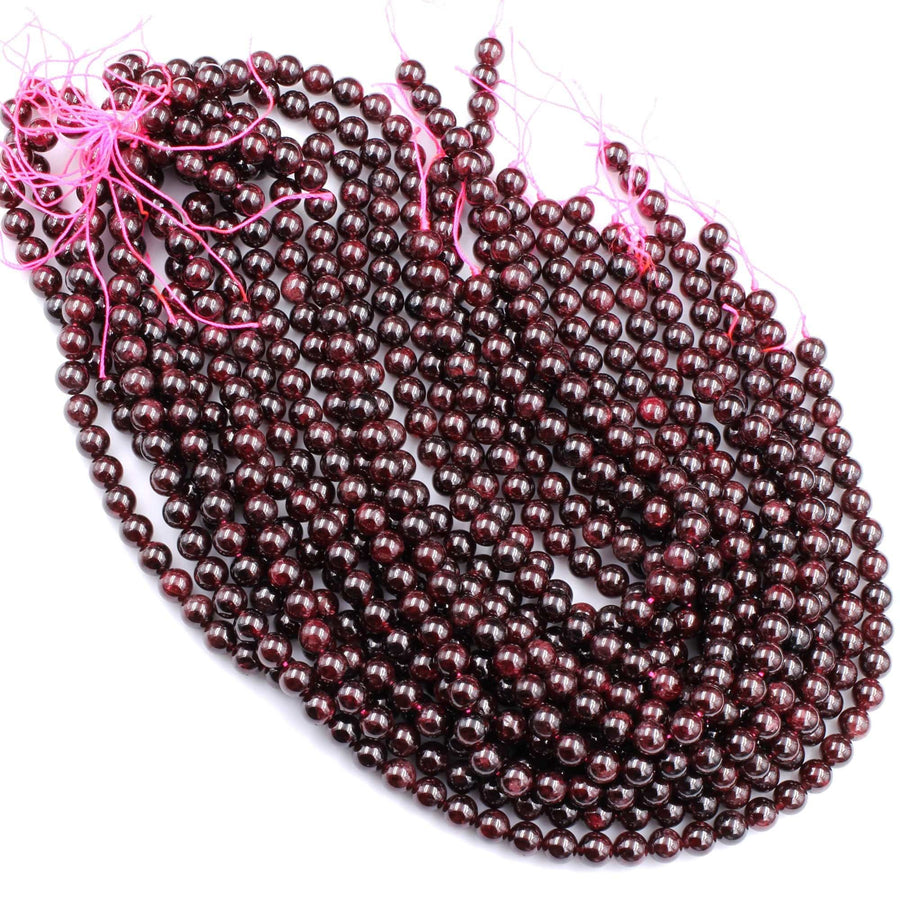 Natural Red Garnet 3mm 4mm 6mm 8mm 10mm 12mm 14mm Round Beads Superior AA Grade 15.5" Strand