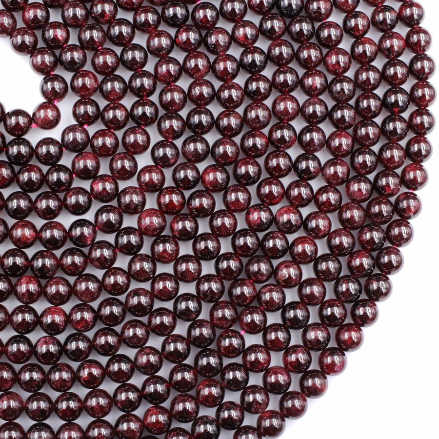 Natural Red Garnet 3mm 4mm 6mm 8mm 10mm 12mm 14mm Round Beads Superior AA Grade 15.5" Strand