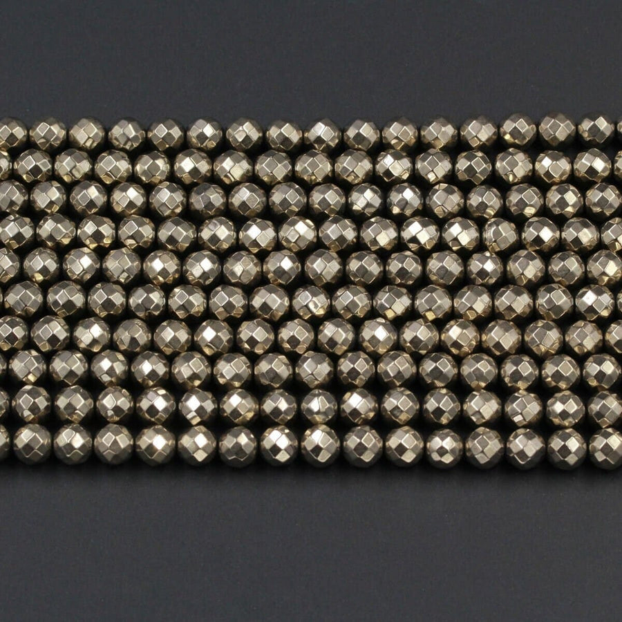 Titanium Pyrite Faceted 2mm 3mm 4mm 6mm 8mm Round Beads 15.5" Strand