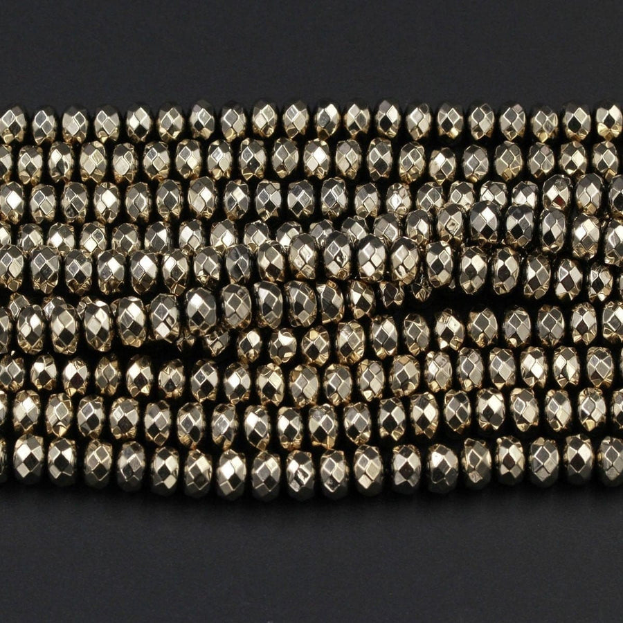 Faceted Titanium Pyrite Faceted 3mm 4mm 6mm 8mm Rondelle Beads 15.5" Strand