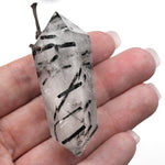 Natural Black Tourmaline Rutilated Quartz Pendant Hand Cut Double Terminated Pendant Side Drilled Designer Tower Point Pendant